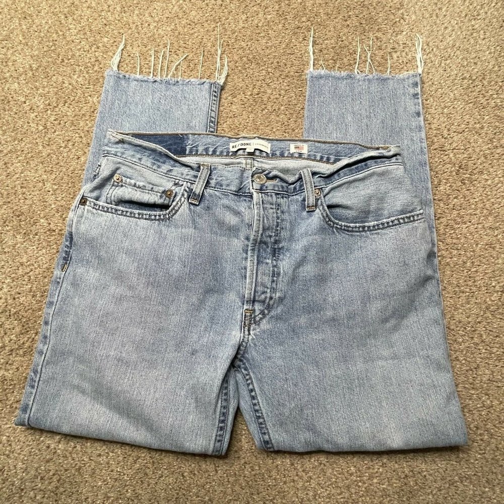 Re/Done Jeans 28 Womens Relaxed Crop Fringe Ladies Denim Casual Classic Button